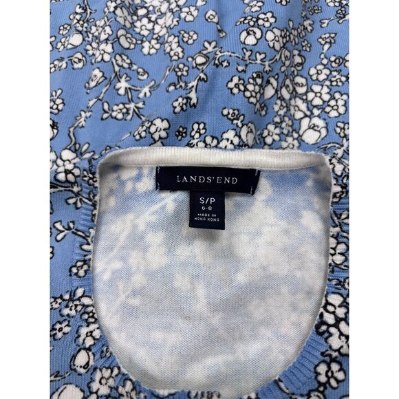 Lands End Womens Blue Floral Button-Down Cardigan Sweater S/P Cotton Blend Light - Picture 4 of 11